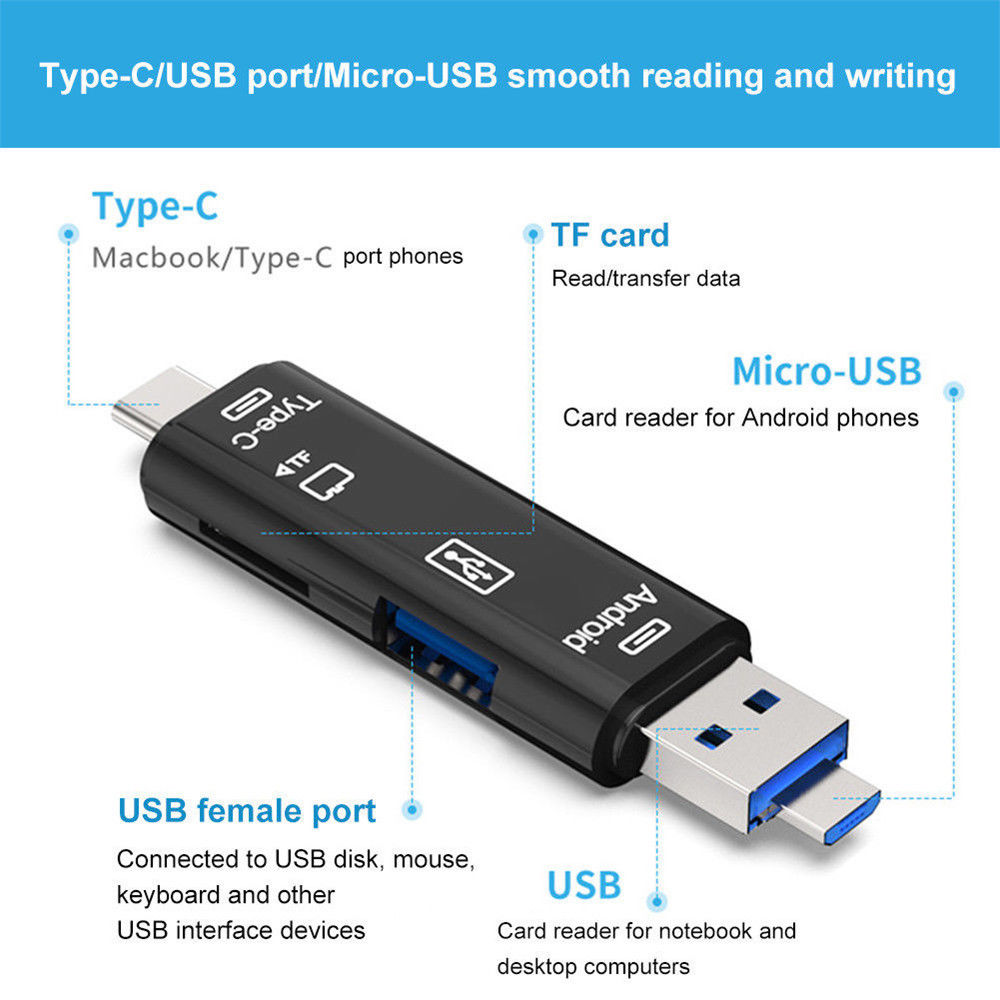 5 in 1 Micro SD Kartenleser Adapter Typ C Micro USB SD Speicher Karte Adapter für MacBook Laptop USB 3.0 SD/TF OTG Kartenleser
