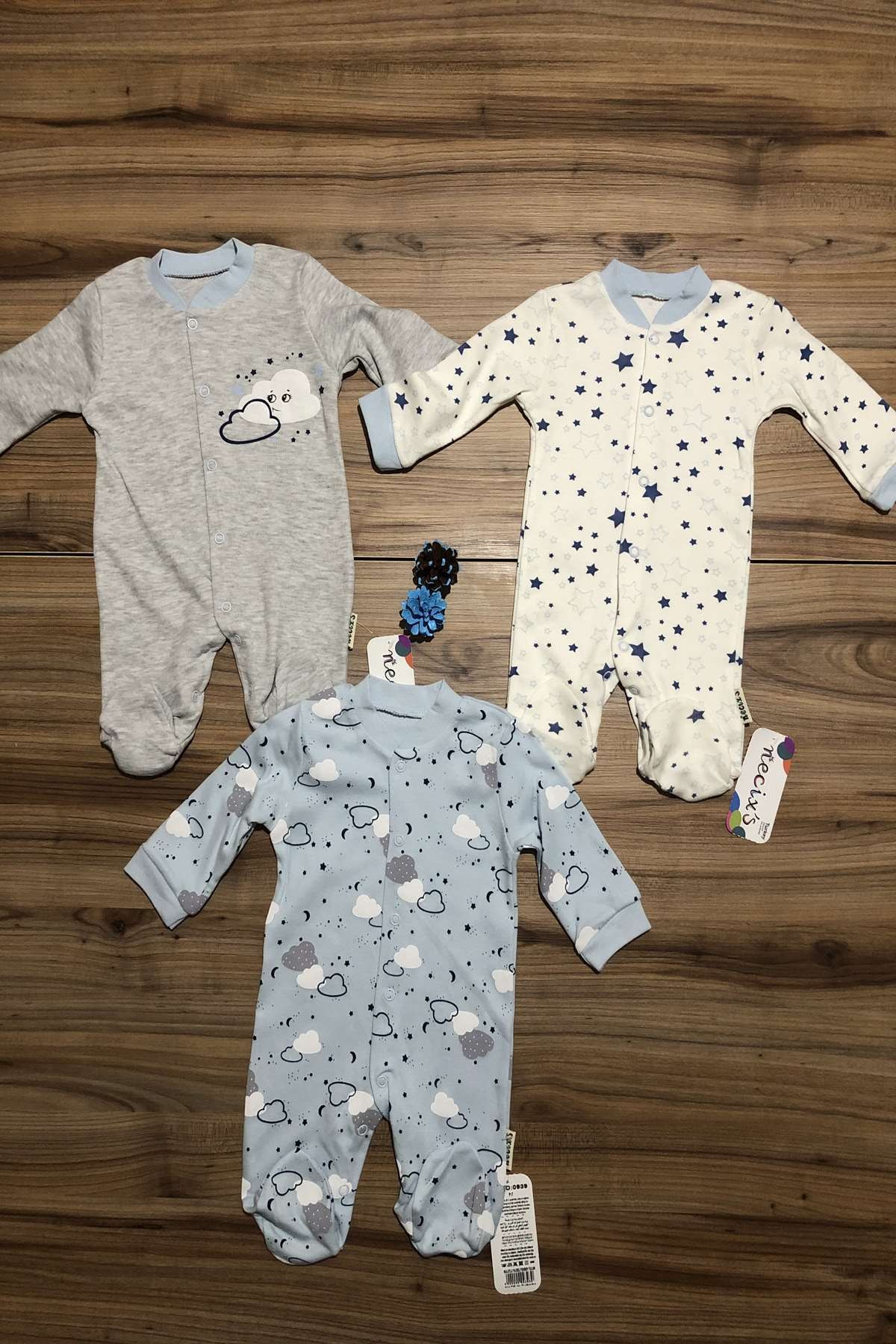 3 piezas trajes Necix nublado estrellado mono de bebé niño recién nacido mono niños ropa de dormir ropa 100% azul de algodón ropa de cama