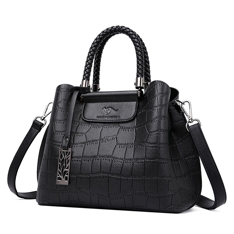 ACELURE Metal Pendant Solid Color Alligator PU Leather Women Shopping Handbags Purse Female Shoulder Crossbody Bags Ladies Purse: Black