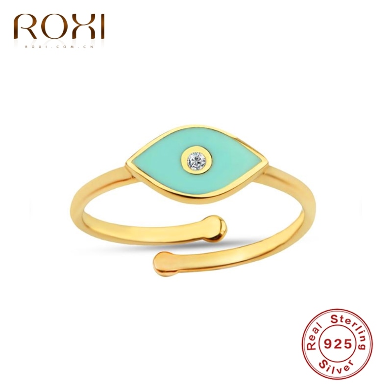 ROXI Adjustable Light Green Eye Gold Rings for Women Jewelry Banquet 925 Sterling Silver Finger Rings Wedding Ring Open Ring