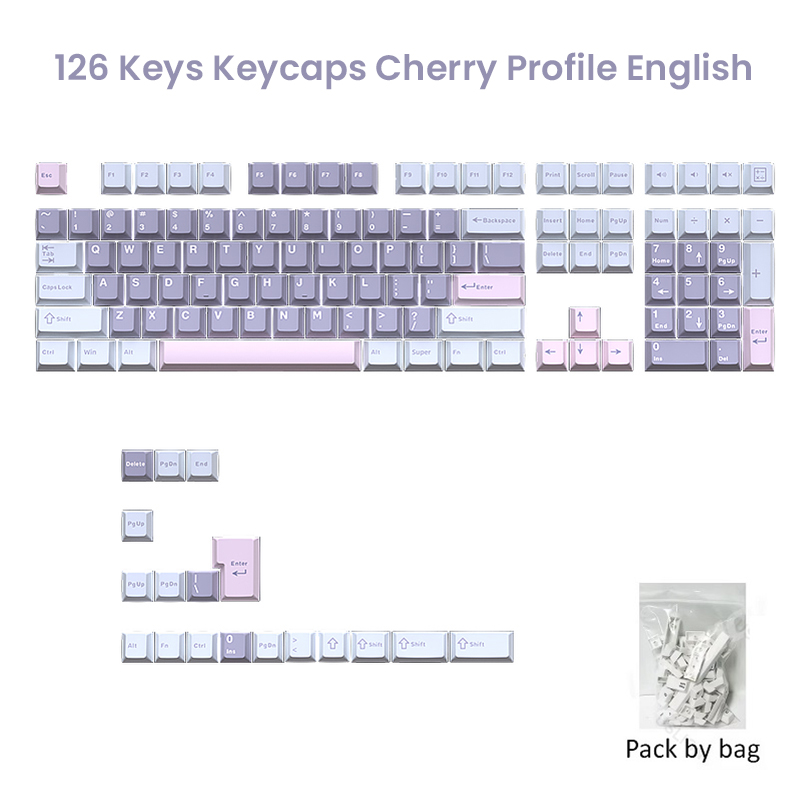126 touches Double Shot PBT Cherry Keycaps clavier de jeu mécanique sans fil pour MX Switch Keycap GMK67 GMK87 GMK61 clavier Keycap: GRIS FONCÉ