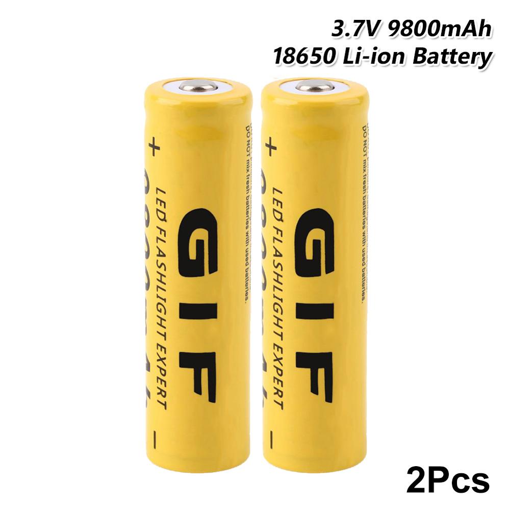 2Pcs GIF 18650 Li ion Battery 3.7V 9800mAh Capcacity Lithium Charging Rechargeable Batteries Li-ion Yellow Cell For Flashlight