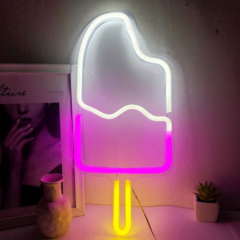 USB powered LED Neon Light Sign summer Beer Ice cream Bar Neon Wall Lights Room Party Decor Kids Birthday