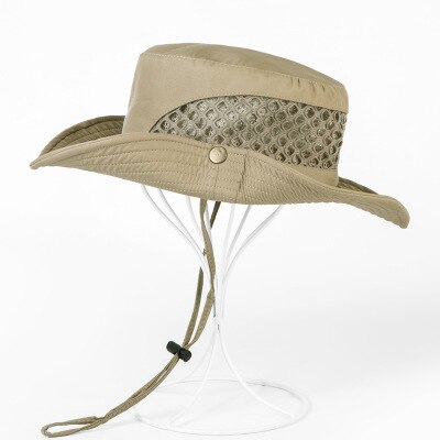male summer shade bucket hat outdoor leisure sunscreen hats for men: Beige