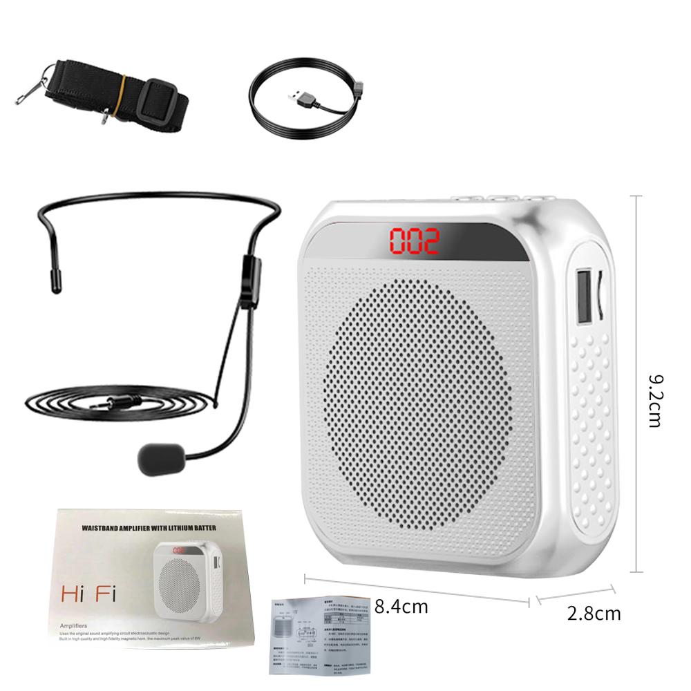 Bluetooth Voice Amplifier Wired Microphone Teacher Microphone Loudspesker with Loud and Clear Sound Amplifier for Instructor: White  with LED