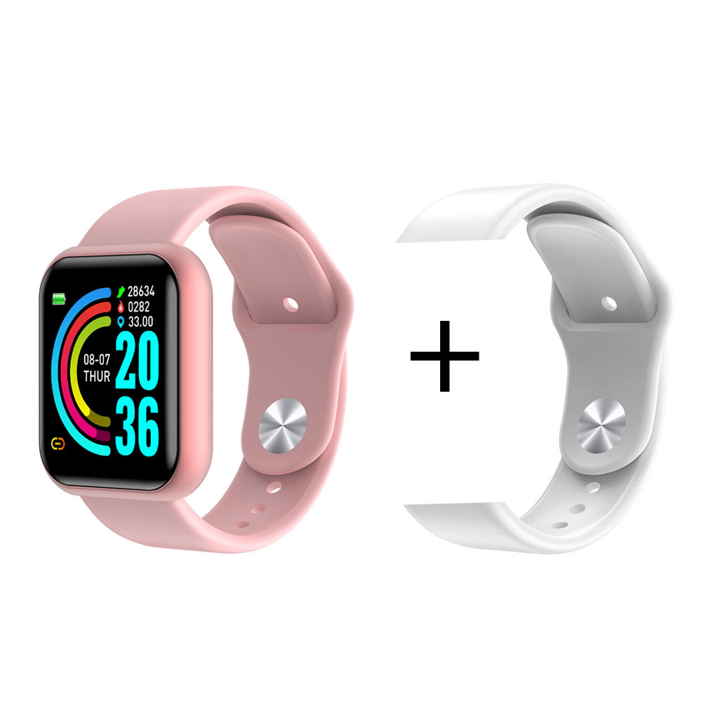 Y68 montre intelligente 1.3 pouces étanche pression artérielle fréquence cardiaque Fitness Tracker bracelet intelligent Sport Smartwatch hommes Android et IOS: Pink add White