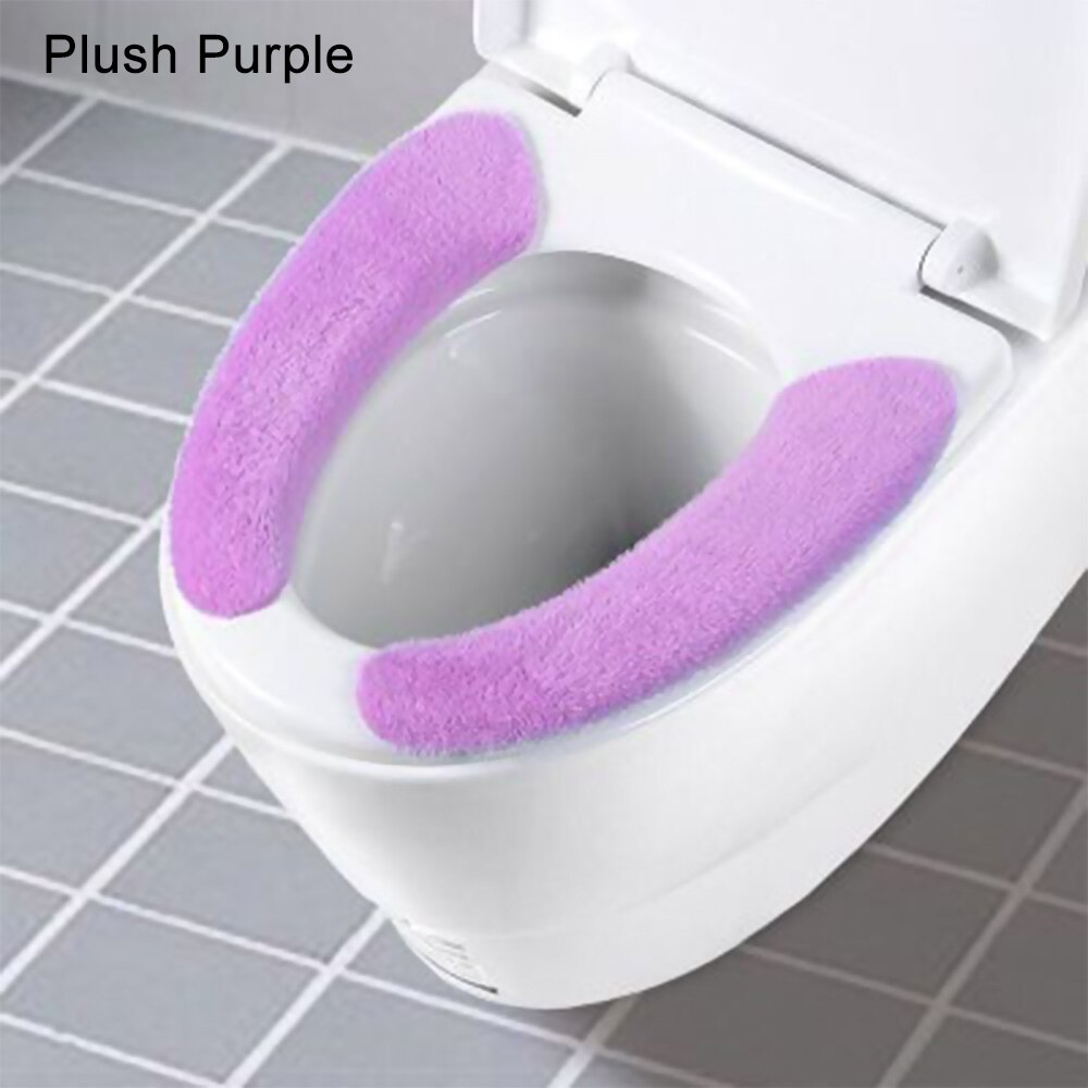 1 par suave portátil lavable de baño de felpa asiento de inodoro relleno salud pegajoso hogar estera de fibra química asiento cubierta: Plush Purple