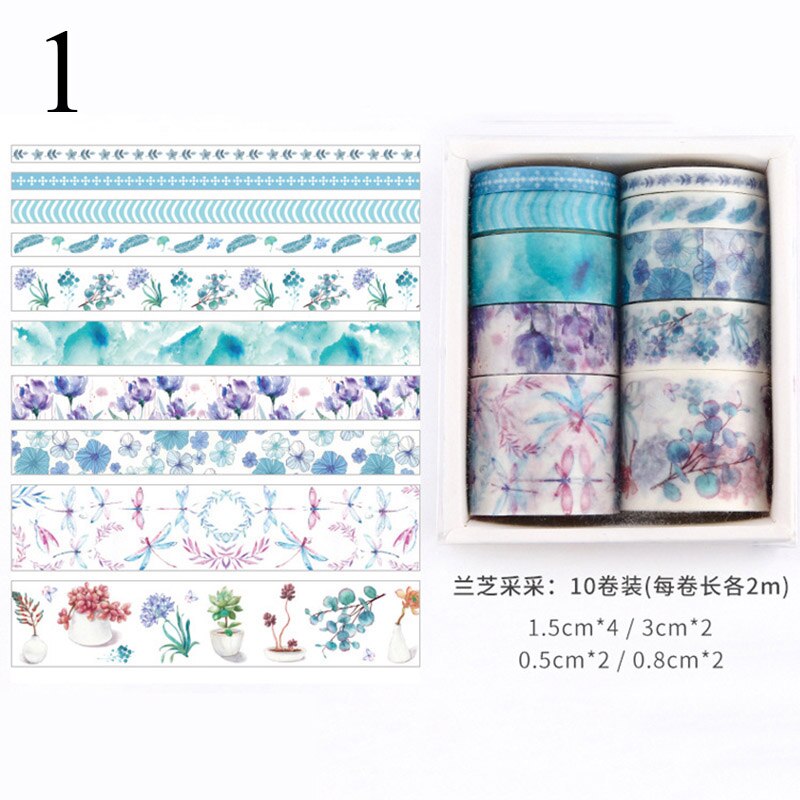 10 st/kartong blad blommatryck washitejp gör-det-själv-dekoration maskeringstejp leksaksdekaltejp för dagbok scrapbooking dekor fotoalbum