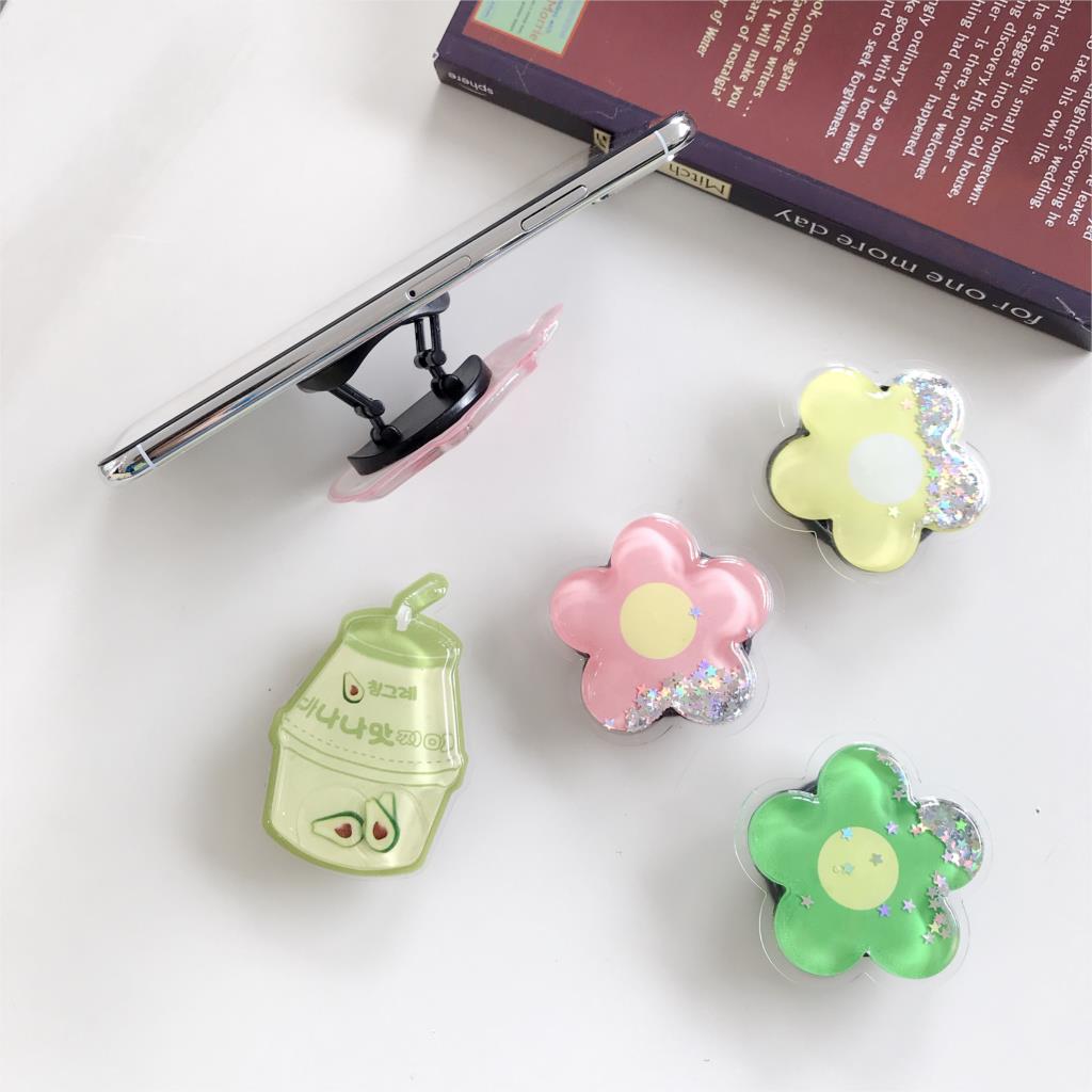 Fruit Juice Bear Flowers Cat Claw Pattern Quicksand Glitter Expanding Phone Holder Desk Stand Universal Cell Phone Bracket