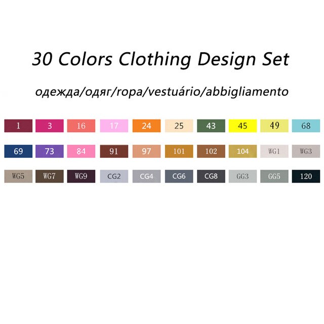 TOUCHNEW (T7) 30/40/60/80/168 colores juego de marcadores artísticos a base de Alcohol rotulador para bocetos pluma Fineliner para dibujar Manga suministros de oficina: 30 Clothing set
