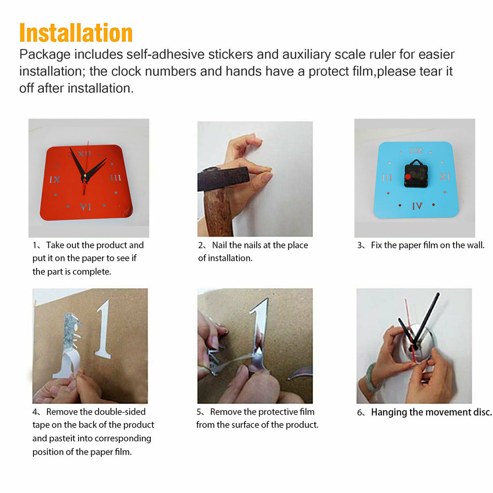 3D Large Mirror Wall Stickers Wall Clock Modern Minimalist Acrylic Mute DIY Rectangular Hollow Rounded Square Clock