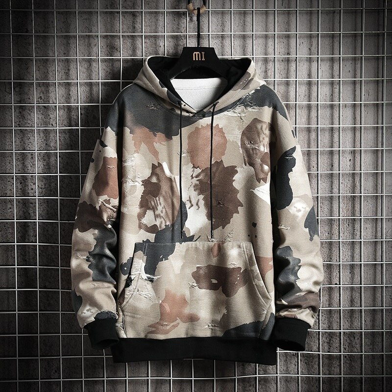 Singleroad oversized herre hættetrøjer mænd vinter varm camouflage sweatshirt hip hop japansk streetwear hættetrøje mænd sweatshirts
