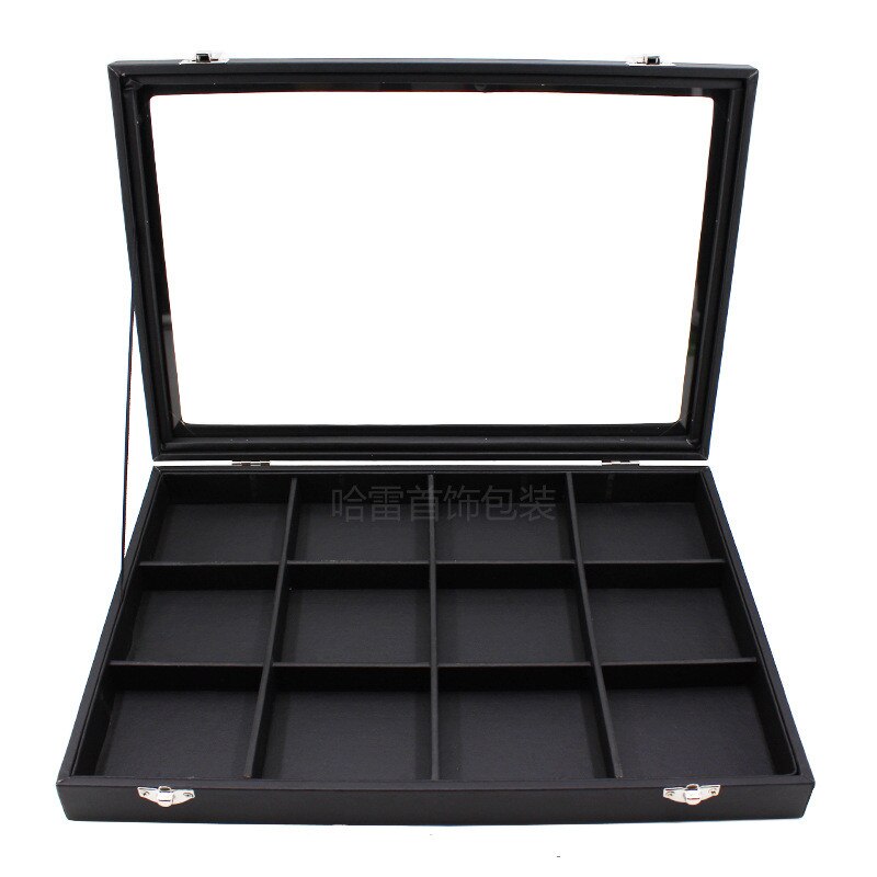 Große PU Schwarz Trage Fall mit Glas Abdeckung Schmuck Ring Display Box Tray Halter Storage Box Organizer Ohrringe Ring Armband bo: style 3