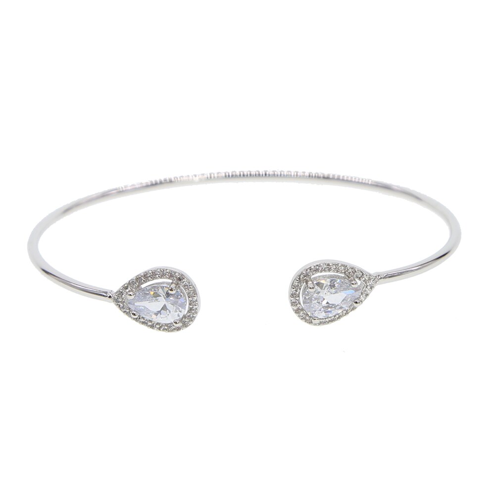 Aberto manguito pulseira 2018 moda jóias uso diário pêra lágrima gota cz dupla face zircônia cúbica matal fio pulseiras