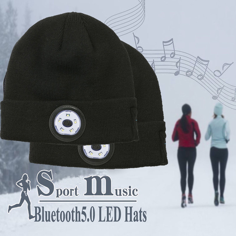 5.0 Bluetooth Gebreide Muts Outdoor Night Running Cap Night Vissen Led Lamp Verlichting Bluetooth Cap Jongen Meisje Bluetooth Kleine Hoed