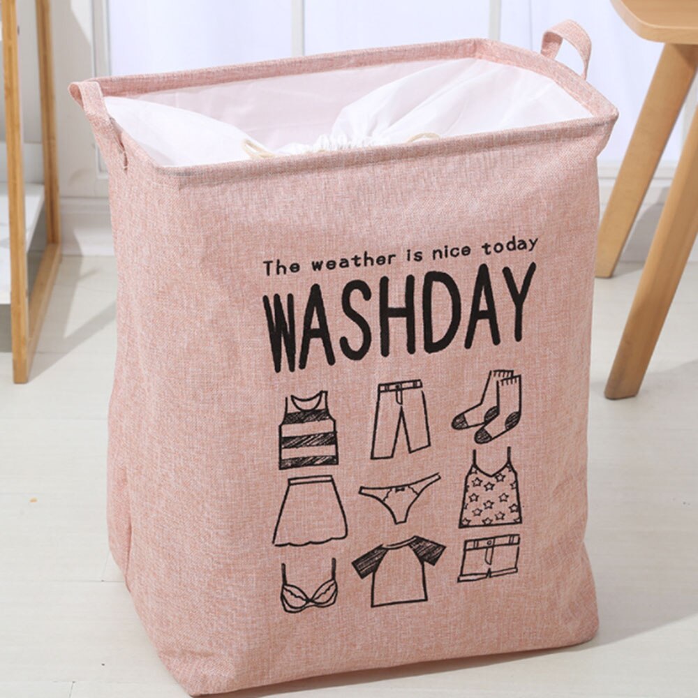 Foldable Storage Laundry Hamper With Drawstring Cover Water-Proof Linen Toy Clothes Storage Basket: Pink