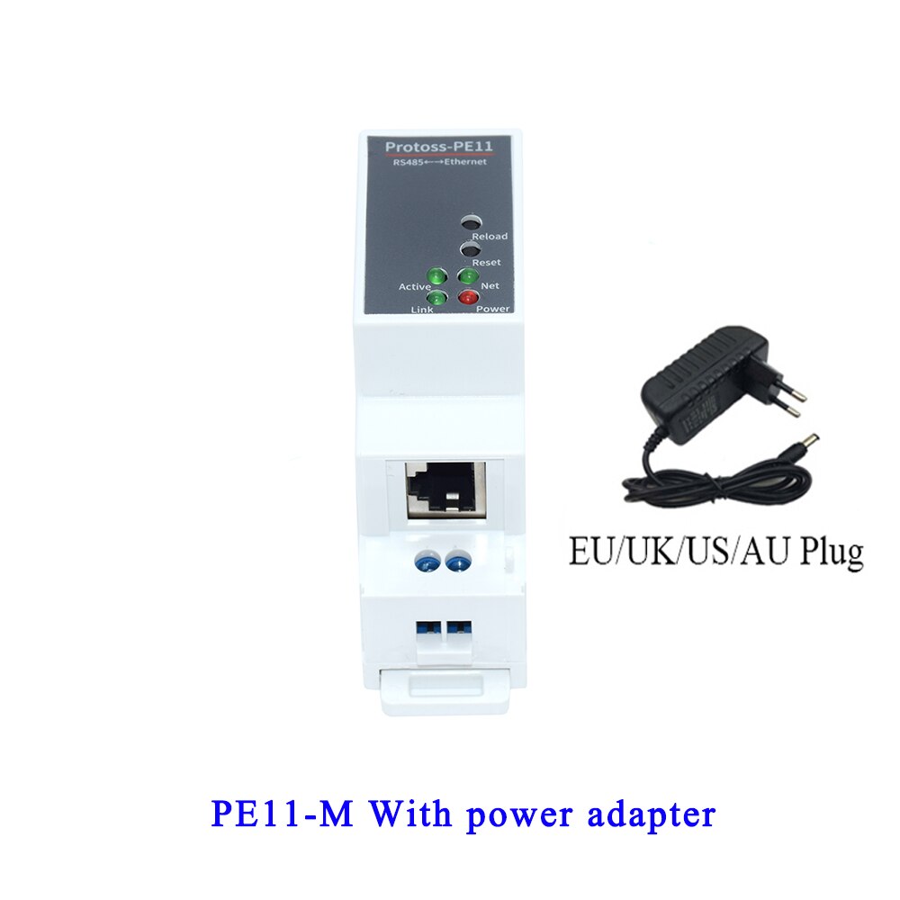 DIN-Rail Serial Port RS485 To Ethernet Converter Device Server Protoss-PE11 AC110V~220V or DC Support Modbus TCP to RTU: PE11-M with adapter