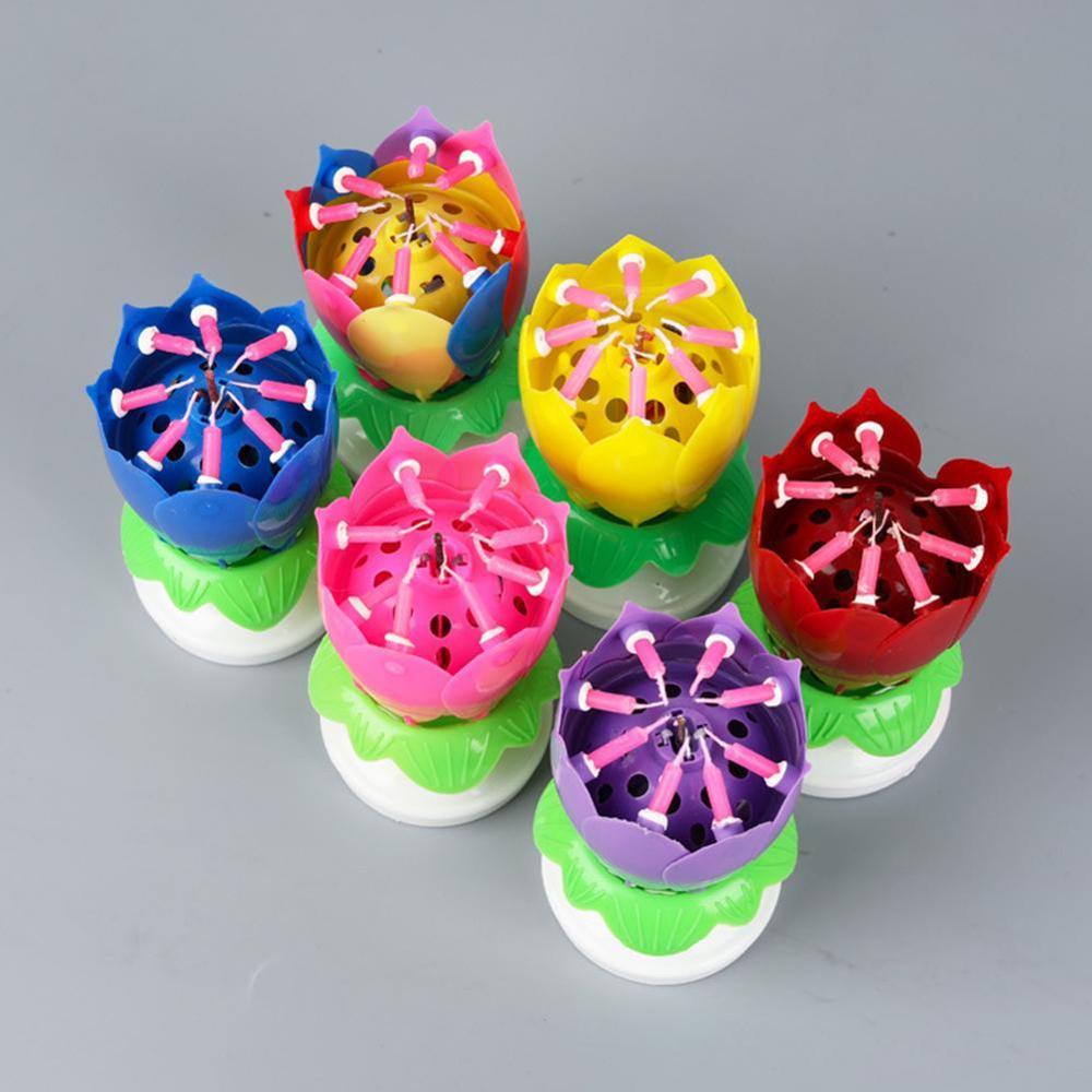 Birthday Cake Music Candles with 8 Candles Lotus Flower Christmas Festival Decorative Music Wedding Party