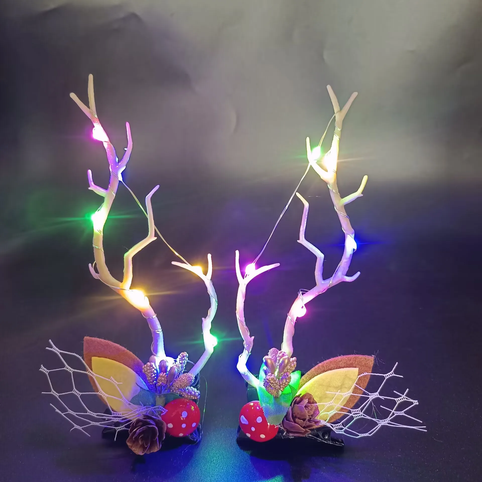 Pinzas para el pelo con luz LED, horquillas de Navidad con astas de reno, tocado para , niña, niño, Adulto, Festival de boda, 10 pares: Chocolate