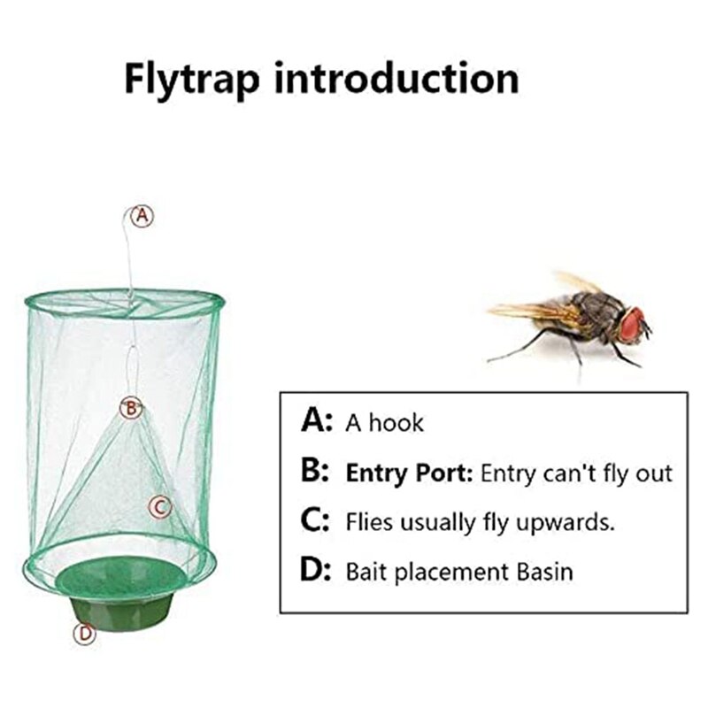 Ranch Fly Trap with Bait Tray Outdoor Hanging Reusable Flay Catcher Cage for Indoor Outdoor Parks Restaurants Farms