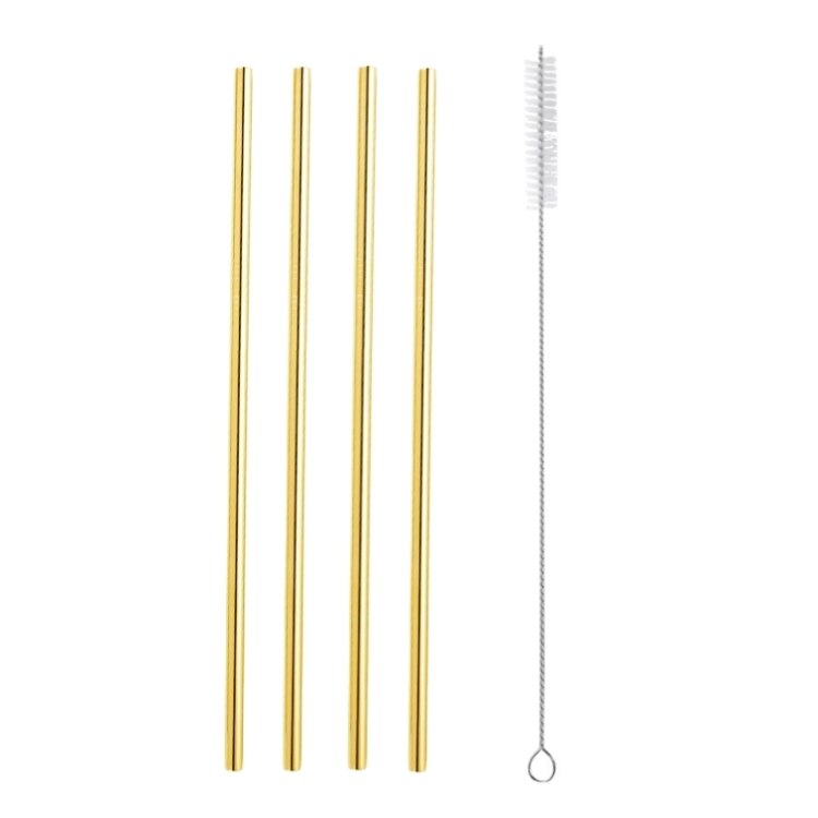 Acero inoxidable 304 pajilla de Metal pajilla reutilizable + 1 cepillo respetuoso del medio ambiente de paja recta curva cepillo de limpieza de la barra del Partido de accessories20Oz: A-Gold  5PC