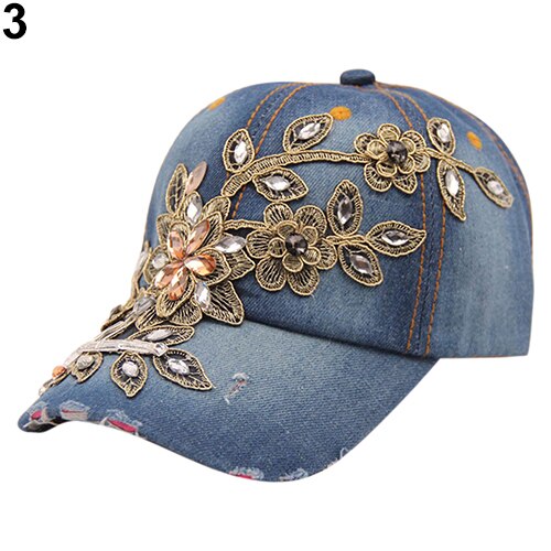 Gorro vaquero con incrustaciones de diamantes de imitación de verano para mujer: Azul