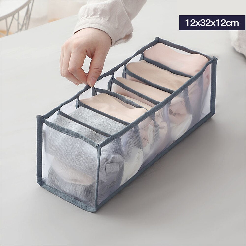 Boîte de rangement pliable en tissu pour chaussettes, Type tiroir, panier de rangement pour sous-vêtements, peut être lavé sans couvercle: Gray 7Grids