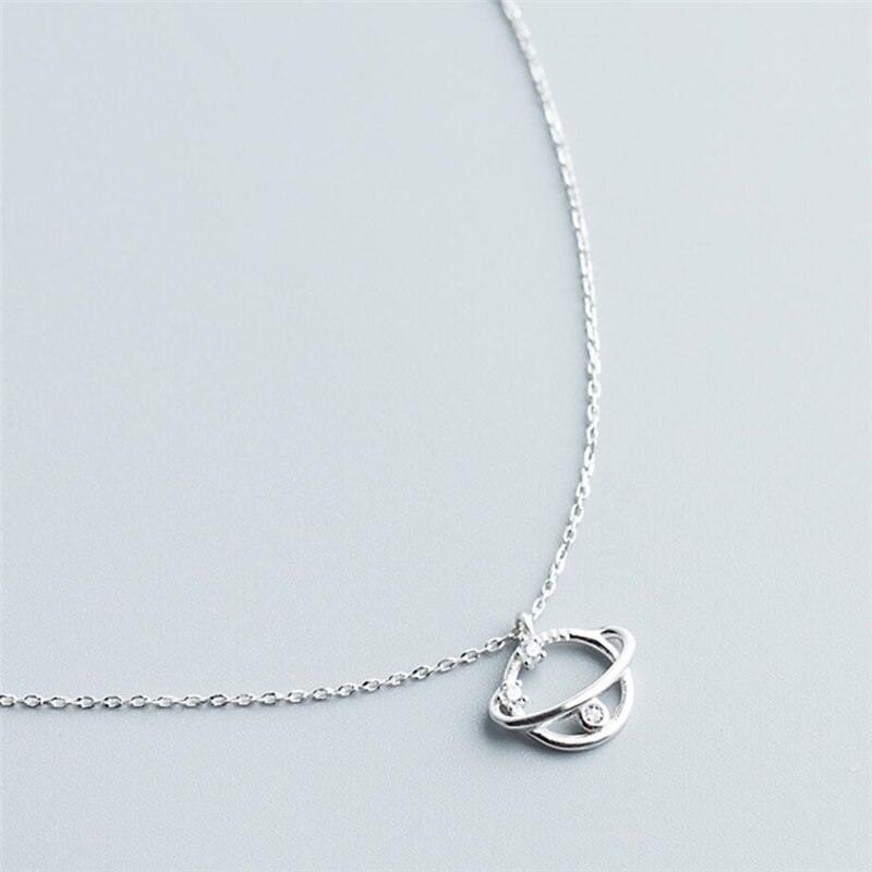 Zool Geheugen Leuke Mini Planet Universe Zoete 925 Sterling Zilveren Sleutelbeen Ketting Vrouwelijke Ketting SNE531