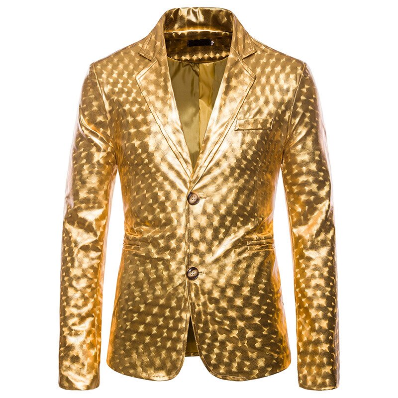 Heren Smoking Zilver Blazers Shiny Luxe Blazer Mannen Stijlvolle Glitter Slim Fit Heren Pak Jas Party Stage Prom Mannelijke Kostuum homme: gold / European S