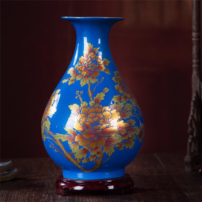 Chinese Style Vase Jingdezhen Yellow Crystal Glaze Flower Vase Home Decor Handmade Shining Famille Rose Vases: K