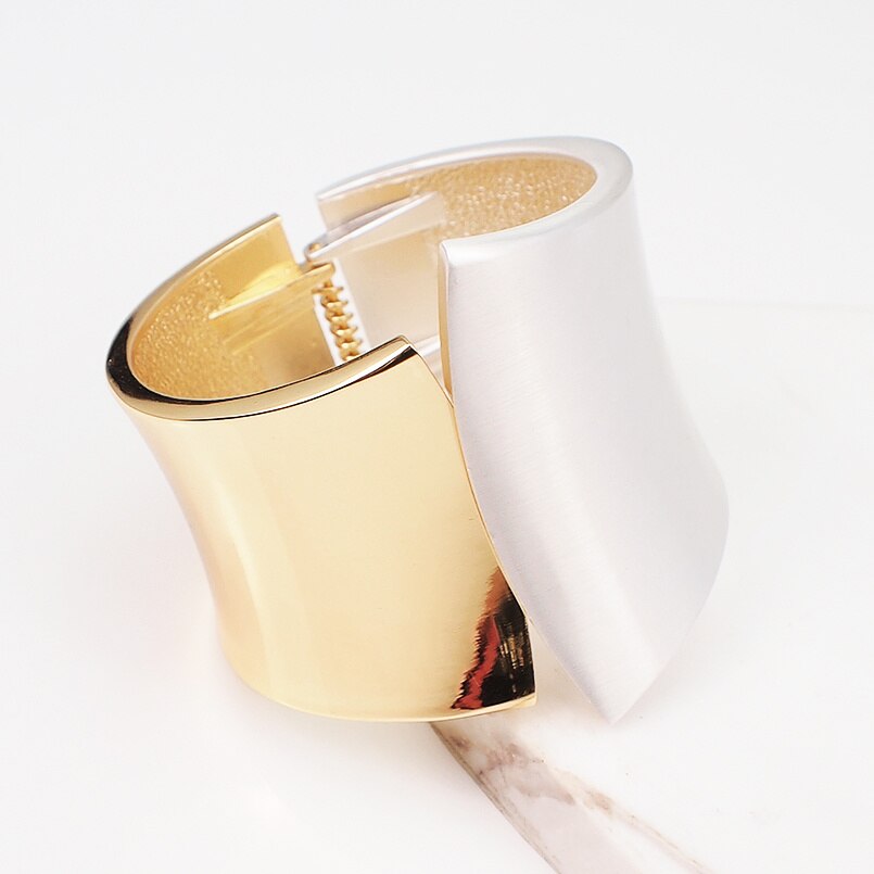 Bracciali Rigidi Punk in Lega per Donna - Set Grande Bracciale Metallico Geometrico: Oro argento
