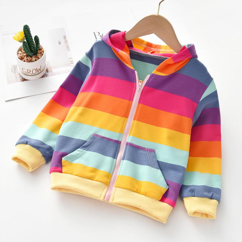 Pige sweatshirt regnbue cardigan jakke afslappet hættefrakke til pige børn tøj sydkorea baby børn småbørn jakker