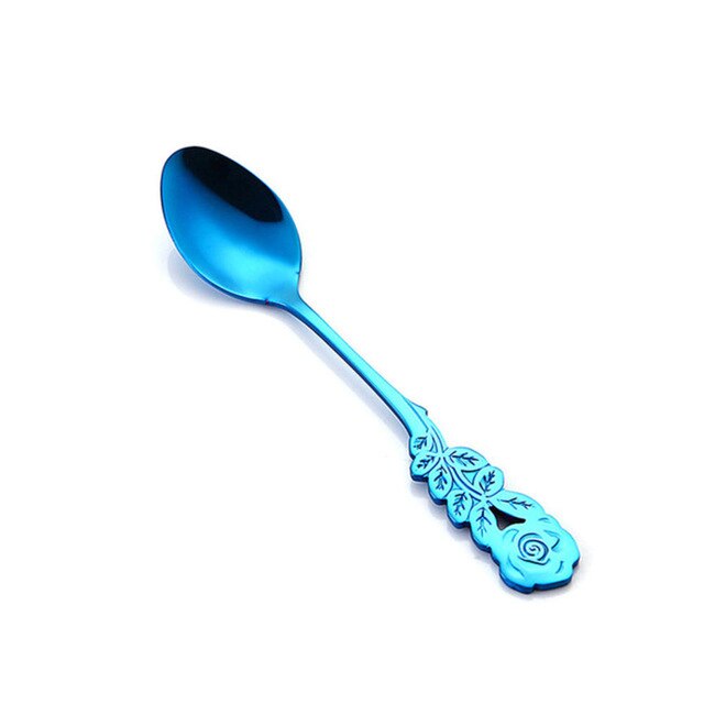 Vintage metal kaffeske steg omrøringsske teskefuld langt håndtag te ske dessert ske køkken bordservice: Blå