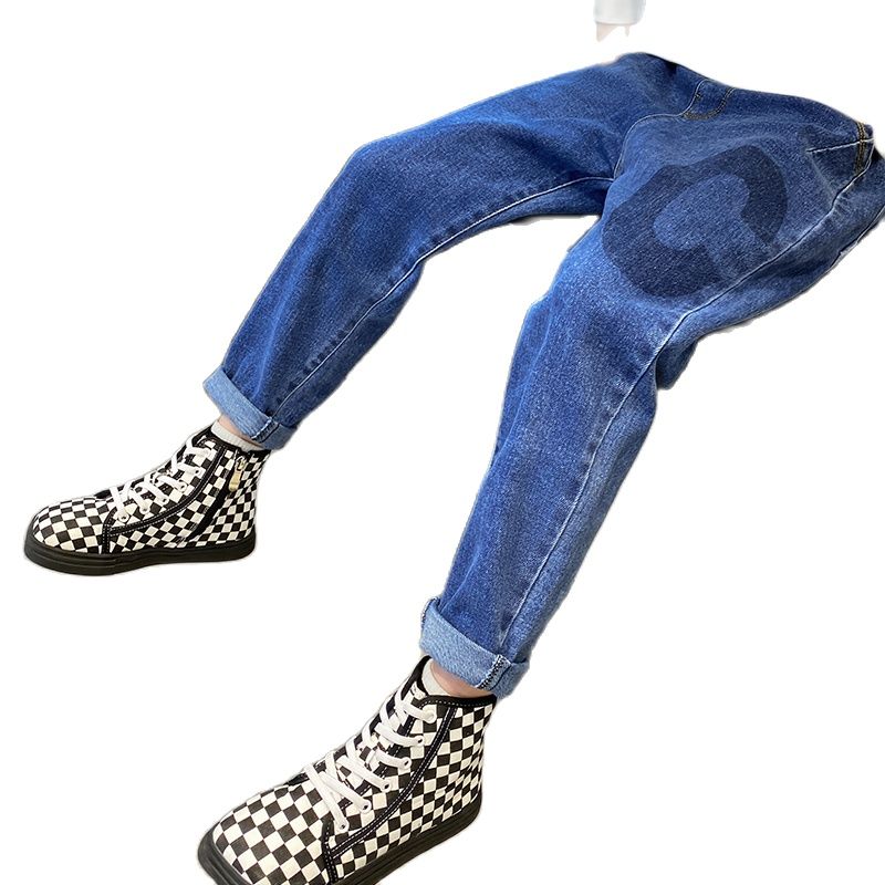 Otoño Jeans Denim para Niño Pantalones de Ropa adolescente imprimir pantalones casuales niños Pantalones Bebé niños azul Pantalones