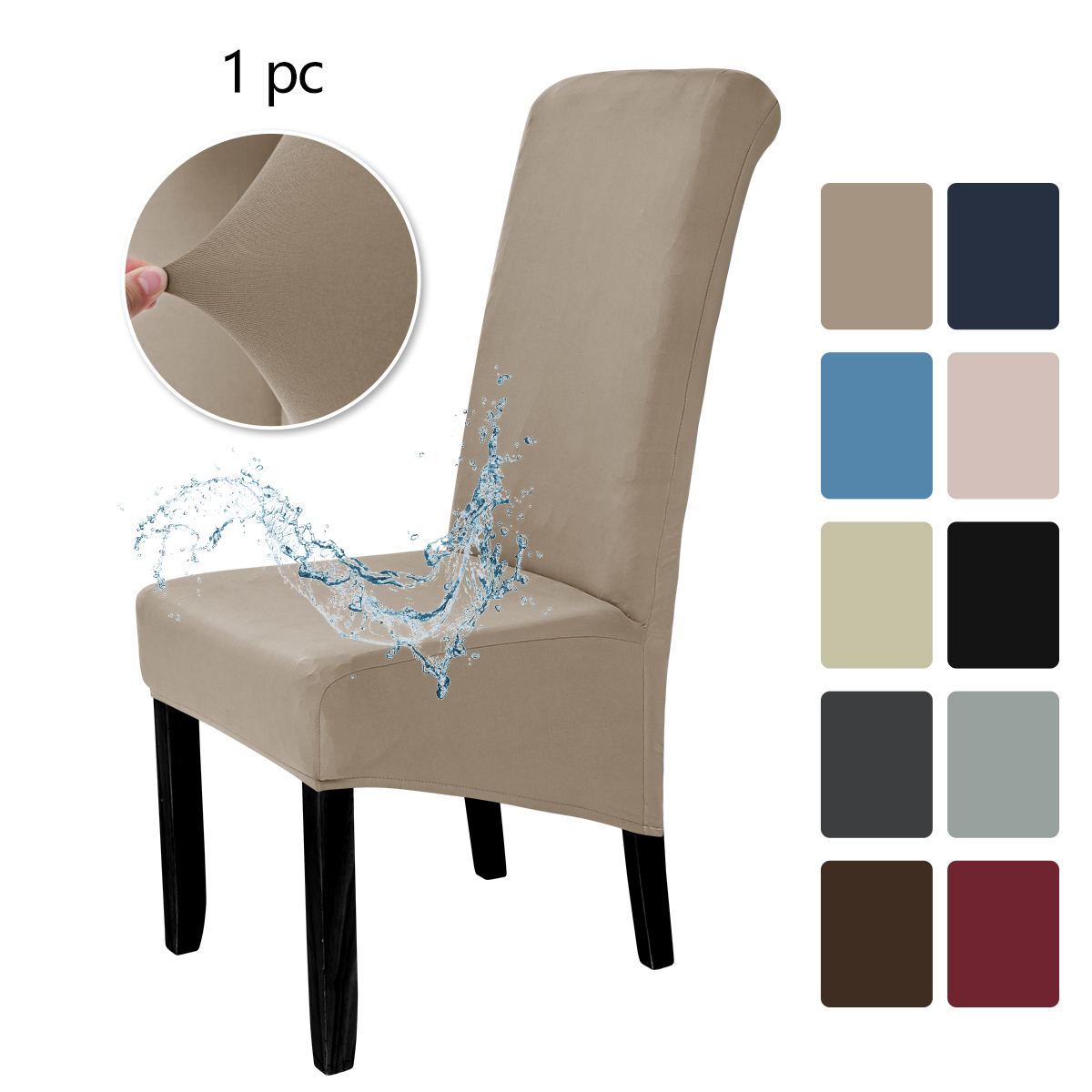1pc elastiske vandafvisende stolebetræk med høj ryg, egnet til beskyttelse af hotelstolebetrækets dekoration: Brun