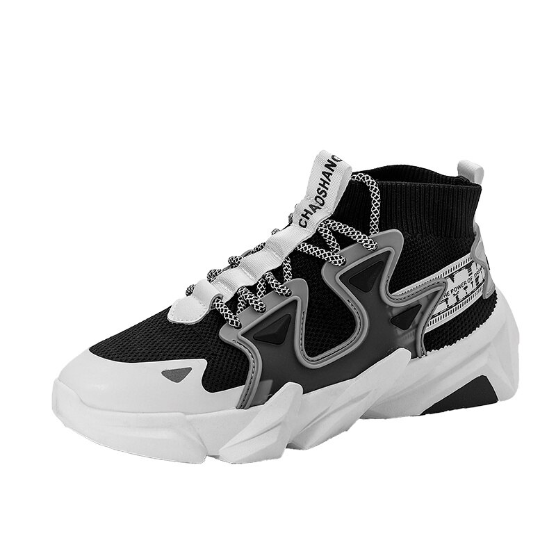 Autumn Green High Sock Shoes Men Casual High Top Sock Sneakers Men‘s Hiphop Slip on Shoes Loafers Zapatillas Hombre: Black C01 / 40