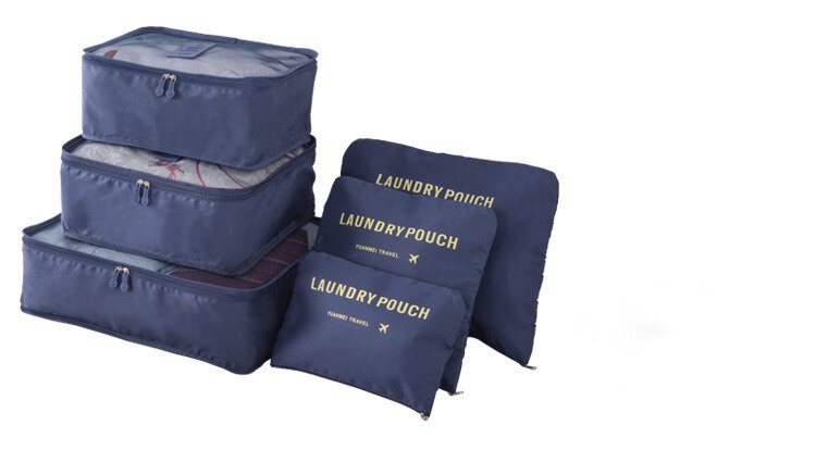 6 uds. Cubo de Nylon para embalaje, sistema de bolsa de viaje Durable, 6 piezas, juego de gran capacidad de bolsas, Unisex, clasificación de ropa, organizar al por mayor: navy blue