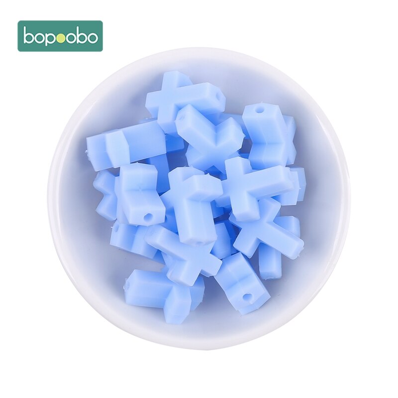 Bopoobo Silicone Cartoon Cross Baby Teether 20pc Silicone Bead BPA Free Baby Teething Beads Silicone Baby Food Grade Teether: Candy blue cross