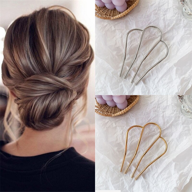 U Vormige Legering Haarspelden Haar Clips Eenvoudige Metalen Haarspelden Haarspeldjes Bridal Kapsel Gereedschap Accessoires Voor Vrouwen Bun Maker