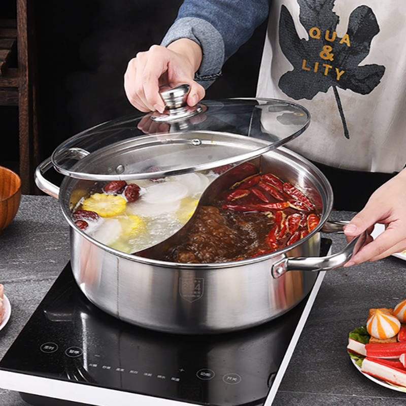 Rvs Pot Met Cover Inductie Fornuis Hotpot Pan Chinese Fondue Soeppan Huis Kookgerei Kookpotten Voor Keuken