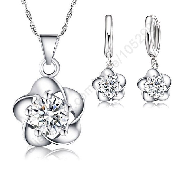 Venda quente elegante flor cz zircon 925 prata esterlina colar brincos conjunto feminino meninas festa de casamento conjunto de jóias: 3