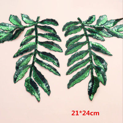 Patchs de feuilles vertes perlées à paillettes, 1 pièce, application en fer sur vêtements: 1 pair