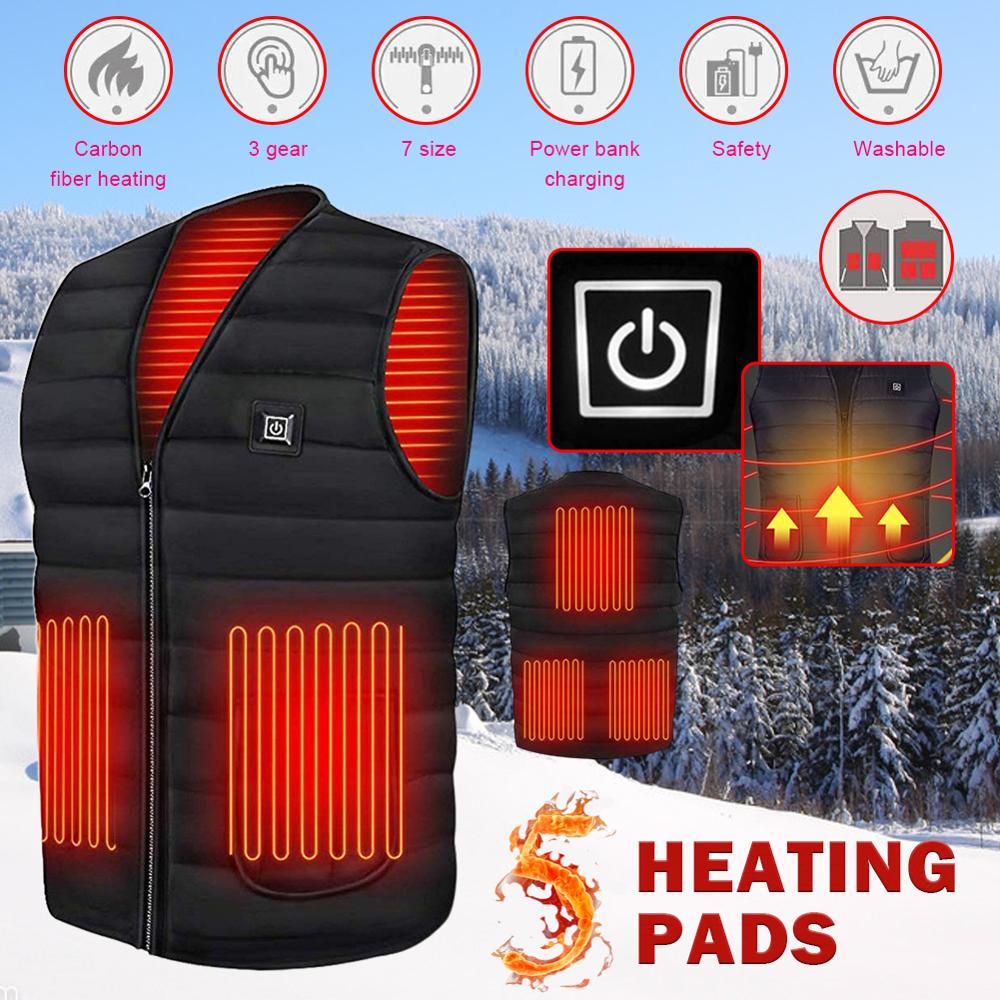 smart oppvarmingsvest 5 stk oppvarmingsfilm elektrisk oppvarming klær usb oppvarming 3 gir justerbar Vest varm Vest