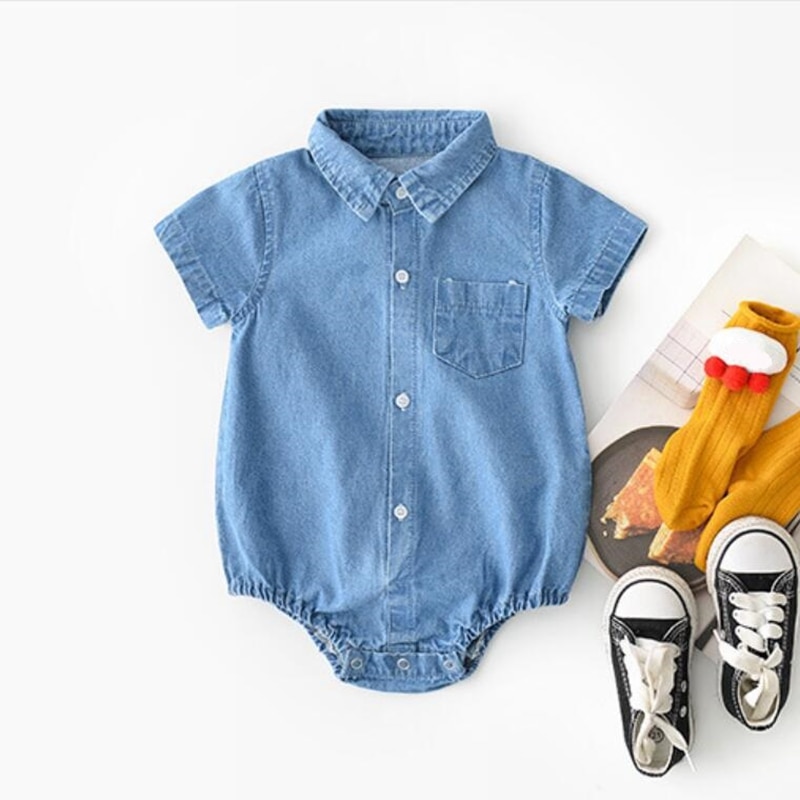 Twins Baby Girl Boy Summer Denim Shirts Clothes Jeans Newborn Bodysuits Girls Kids Children's Outfit Climbing Suit JW7330