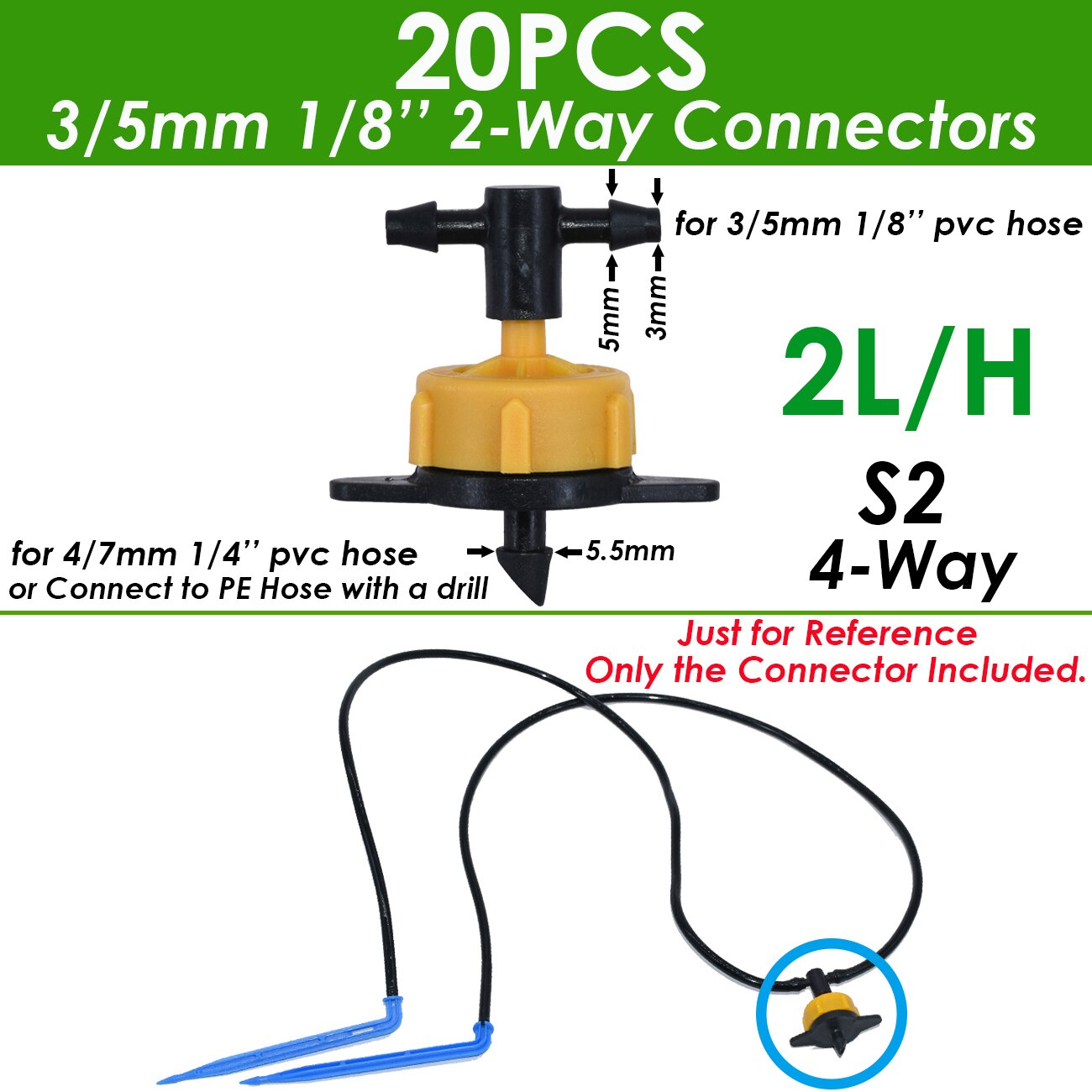 KESLA Irrigation Sprinkler 1/8 Inch Water Pipe Tee Connector Bend Arrows Drippers Fitting Repair 2&amp;4 Way for 3/5 mm Hose Garden: KSL01-KIT161-2L-2WAY