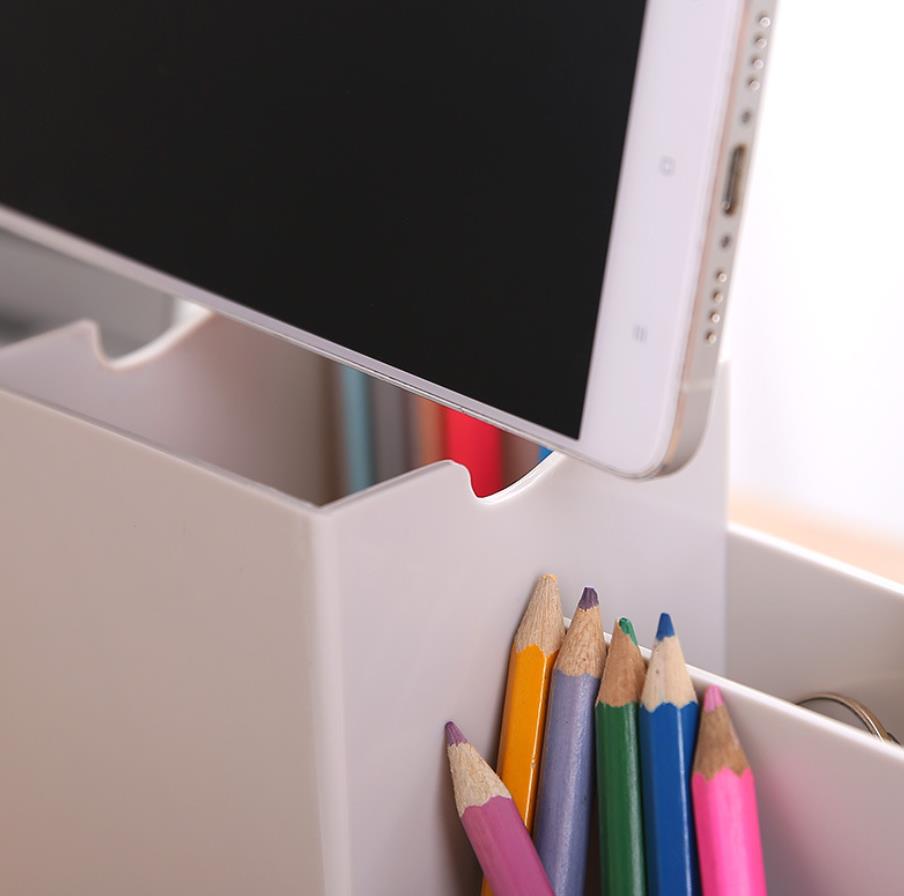 Multifunktionel skrivebordspenneboksholder i plast 3 rum opbevaringsboksholder til kontorboks til stationært tilbehør