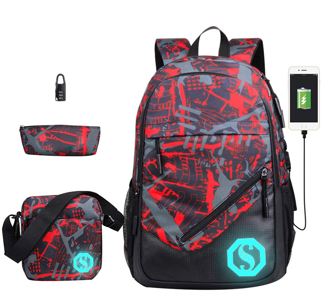 7-12 jahre alt Jungen Schule Taschen Leichte Klasse Schule und Mittelschule Rucksack freundlicher Bookbag mit Standard-leuchtstoffbirnen markieren 2/3 einstellen: Usb c 3 setzt