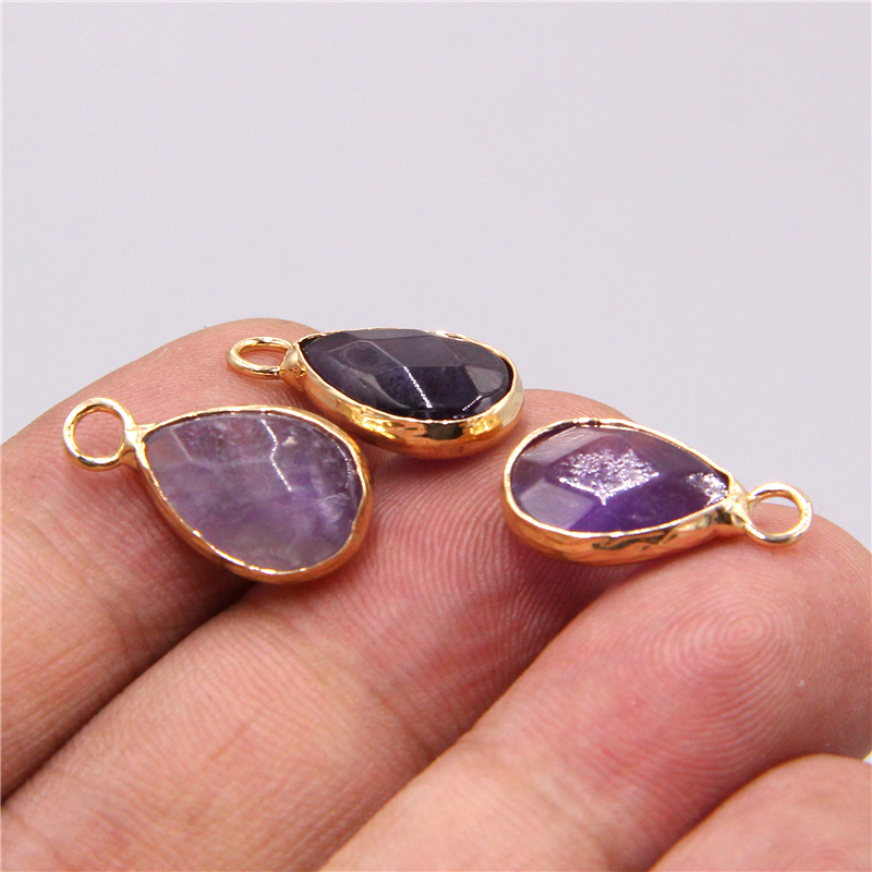 3pcs Singolo Foro allentati goccia Dell'acqua di fascino del pendente Labradorite Naturale di cristallo pietre occhio di tigre pietra Pendenti Con Gemme E Perle per monili che fanno: 8 Amethyst gold