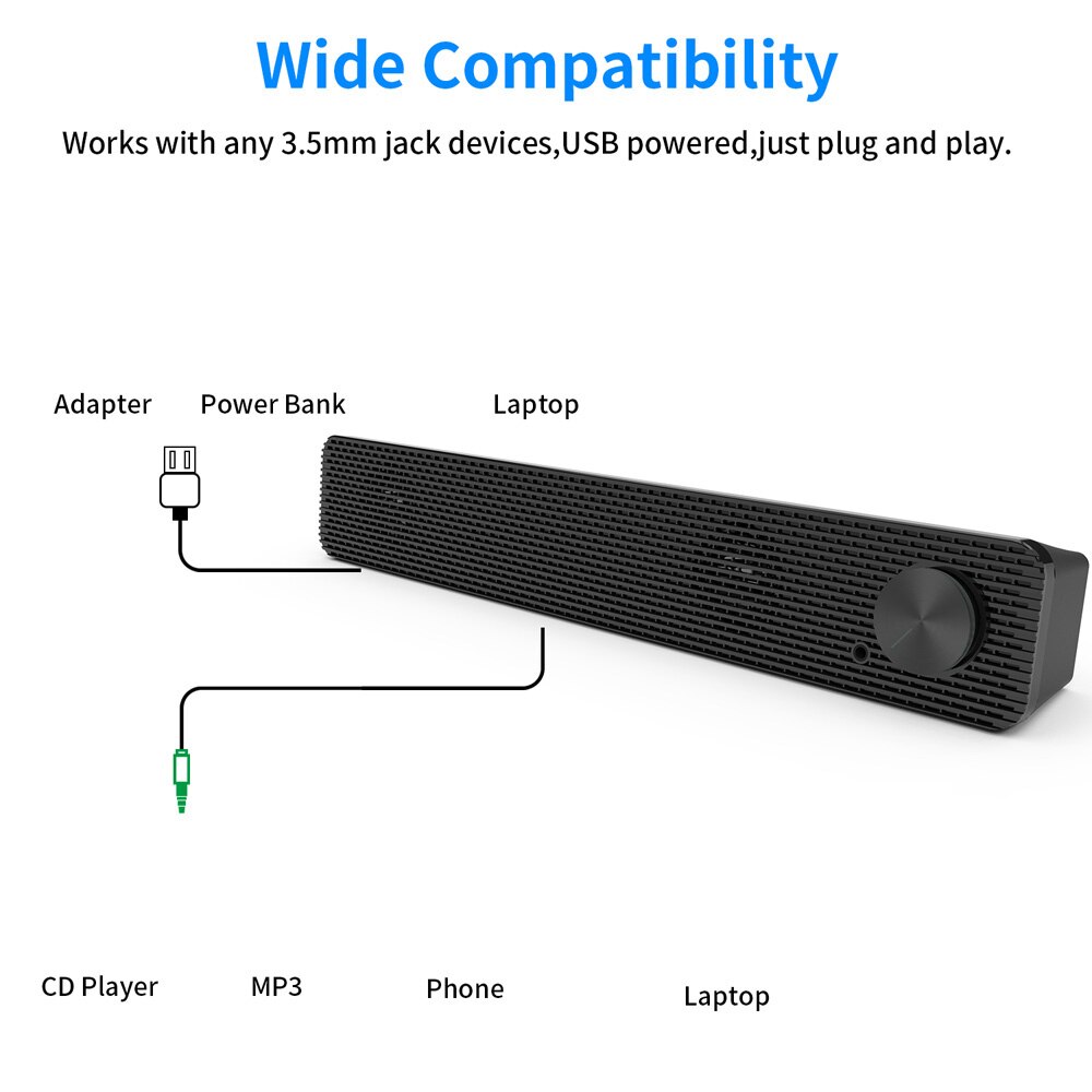 Soundbar Computer Speaker 3.5Mm Wired Sound Bar Usb Powered Speaker Voor Mobiele Telefoon Laptop Computer Ondersteuning