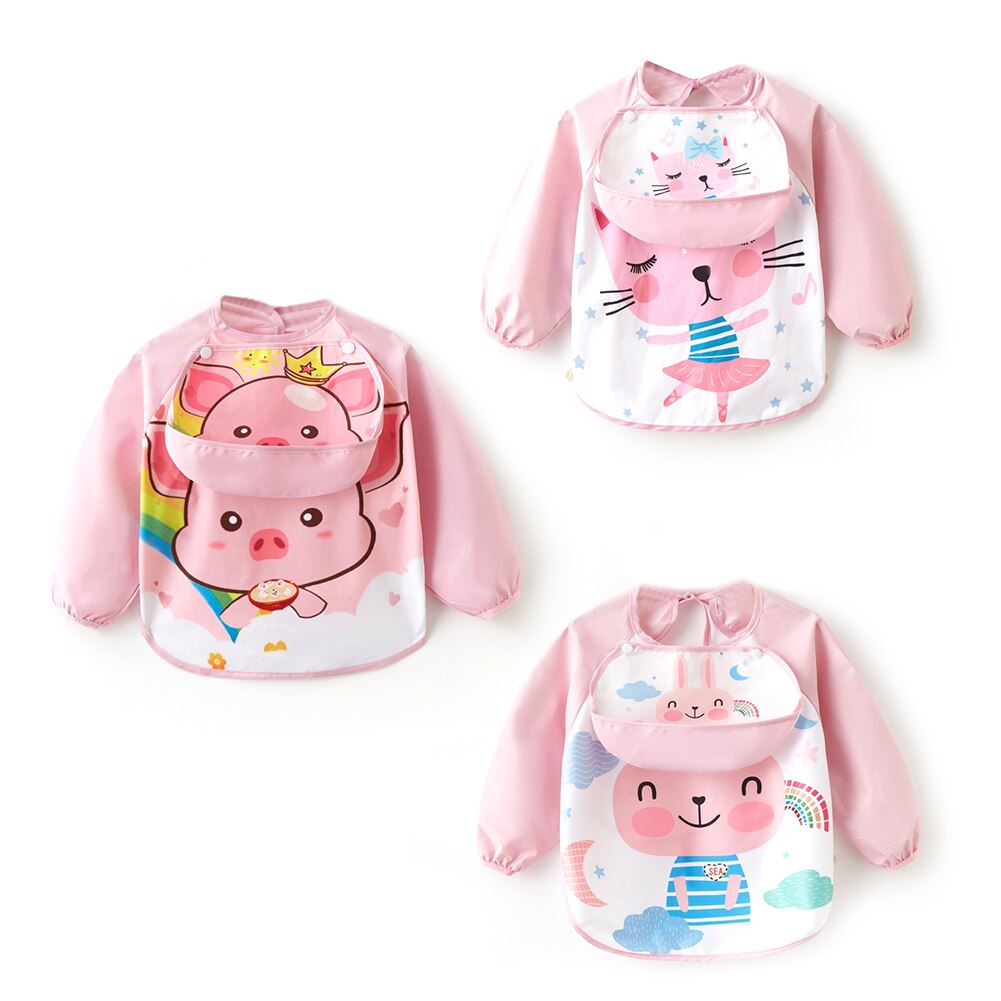 Bebê menino babadores à prova dwaterproof água de manga longa menina babadores crianças pano de arroto infantil alimentação bib com bolso criança avental bata